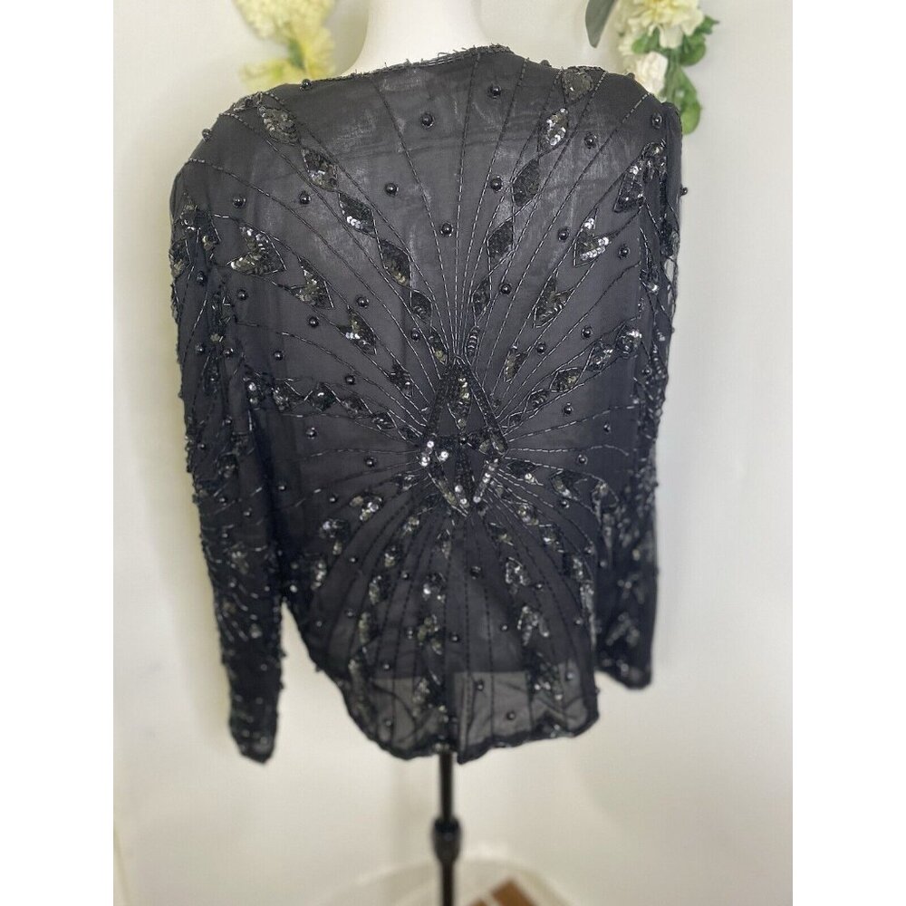 Vintage Black Swee Lo Womens Jacket Sequin Top Party Disco 80s‎ Glam Dynasty XL - Picture 16 of 16